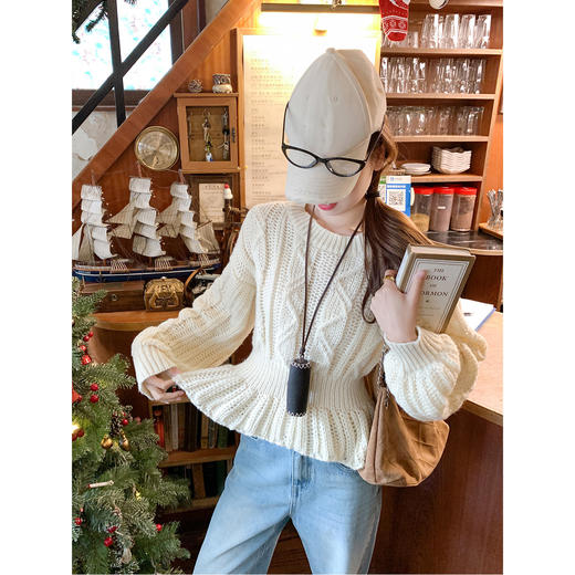 <曾小咸推荐>法式镂空设计感收腰针织毛衣 商品图4