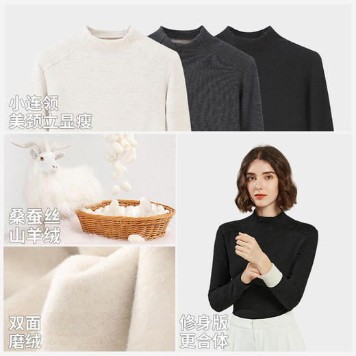 「自」全新升级【铂金会员128/天猫169/差价41】(60328)洛诗琳蚕丝羊绒打底衫2025秋冬半高领的容保暖打底上衣女 商品图2