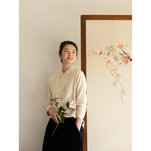 牧衣游原创 机绣棉T恤新款舒适柔软简约百搭文艺套头衫上衣 禧立 商品图2