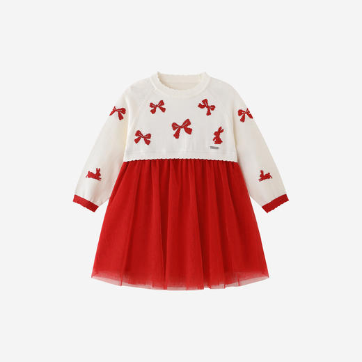 【轻盈网纱】英氏童装女宝宝长袖连衣裙抓周裙超好看红色生日裙可爱网纱蓬蓬裙 商品图4