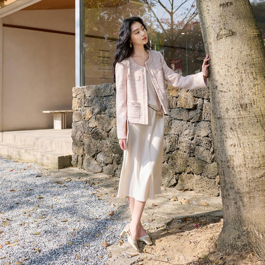 三彩2026春季新款肌理感背心裙无袖连衣裙A字裙长裙简约S 商品图2