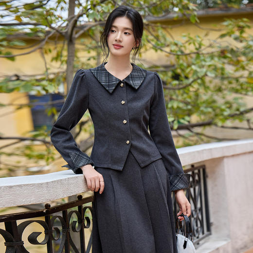 奢姿大码女装2025冬季胖妹妹时尚格纹翻领外套胖妹妹气质通勤上衣9954294414A 商品图1