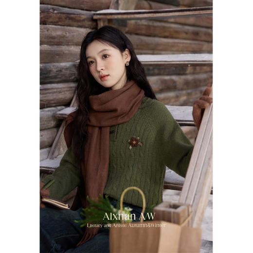 鹿向南「柏林纪事」绿色慵懒风毛衣2025秋冬季新款高级针织上衣女 商品图4