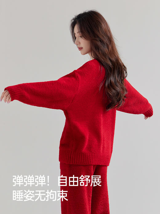 JL9261内茵新年红半边绒卡通小狗家居服套装 商品图4