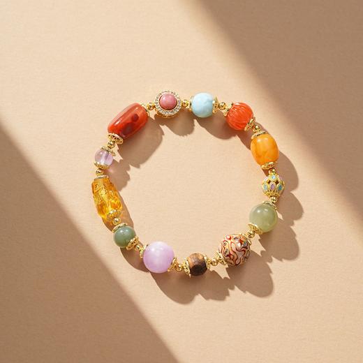 【昭华·南红蜜蜡多宝手串】敦煌福泽小众南红蜜蜡多宝新中式复古单圈手串 商品图3
