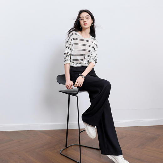 三彩2026春季新款休闲裤松紧腰宽松阔腿裤长裤山本裤垂感显瘦Z 商品图3