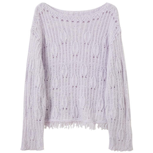 三彩【薄雾浓云】2026春季新款新中式针织衫一字领镂空毛衫C 商品图4