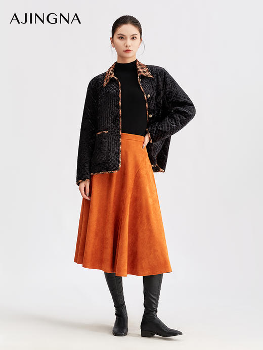 【商场同款】阿菁娜冬季新款弹力显瘦格纹丝绒绗棉内里锁温挺括复古版型棉服A30D115019 商品图4