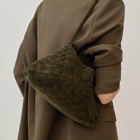 登白DENGBAI 饺子包手工编织单肩腋下手提包头层牛皮绒DB1220