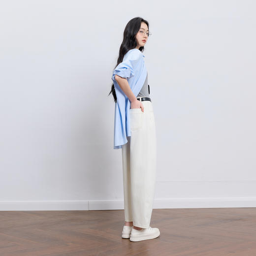 【防透小白裤】三彩2026春季新款休闲牛仔裤高腰宽松九分裤时尚M 商品图3