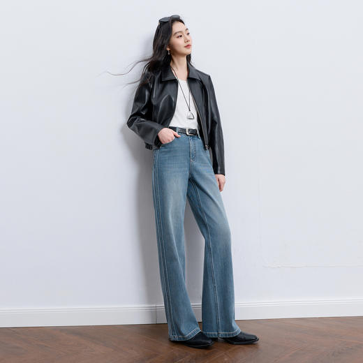 三彩2026春季新款休闲牛仔裤宽松窄版阔腿裤长裤简约M 商品图3