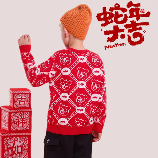 【MQD】童装男女大童拜年服冬季新款儿童圣诞新年喜庆半高领毛衣 商品图2