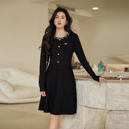 奢姿大码女装2026春季减龄亮片假两件连衣裙胖妹妹时尚针织裙子9854853846 商品图2