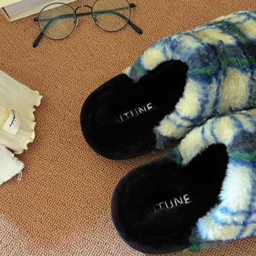 【新年焕新家居棉拖】复古高级感格子棉拖鞋 男女都可选，秋冬季室内家居，情侣厚底毛绒保暖半拖-小暖炉棉拖，织物帮面，保暖舒适，轻奢优雅！ 商品图1