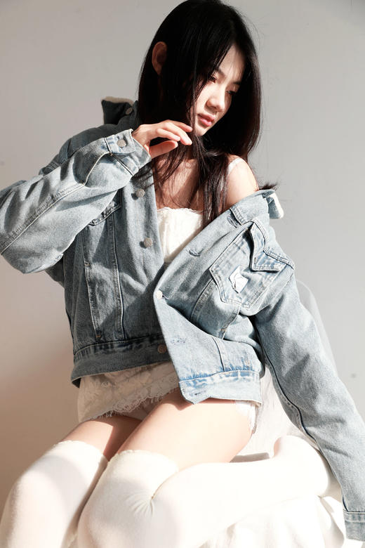 巨厚羊羔毛，小方标丹宁棉衣。水洗做旧牛仔翻领夹克棉服C123166 商品图7