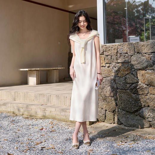 三彩2026春季新款肌理感背心裙无袖连衣裙A字裙长裙简约S 商品图1
