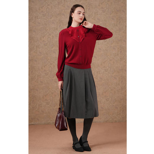 乔万尼针织宫廷风衬衫长袖喜宴红色复古EI3M270 商品图3