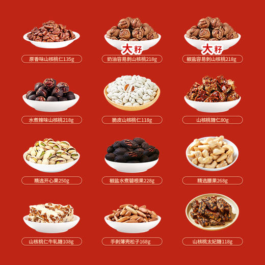 【全家福年货礼盒】 汪记山核桃坚果组合品种丰富可代写贺卡净重2127g 商品图2