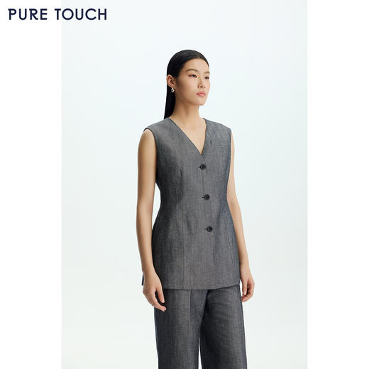 商场同款PURE TOUCH女装26春夏新款v领西装马甲收腰羊毛亚麻马夹 商品图4