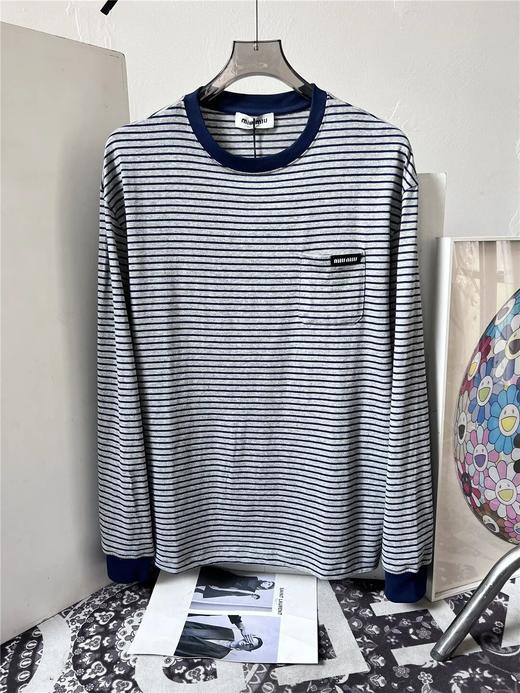 MIUMIU刘浩存同款细条纹情侣OS叠穿打底衫 商品图4