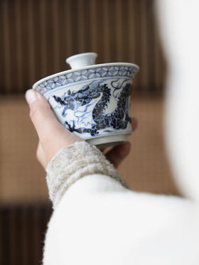 【元岚堂】元青花龙纹马蹄二才盖碗满容约150c