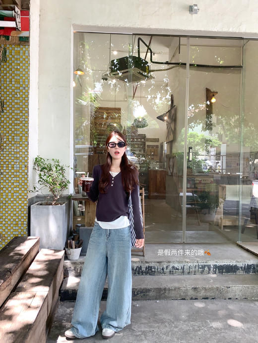 <曾小咸推荐>现货秒杀 ！微信超特价！韩系2色假两件长袖T恤 日常119.99 立减40 秒杀79.99！！ 商品图11