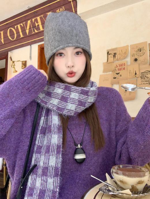 <曾小咸推荐>现货秒杀 ！微信超特价！韩系紫色套头毛衣（含围巾）日常219.99 立减130 秒杀89.99！！ 商品图13
