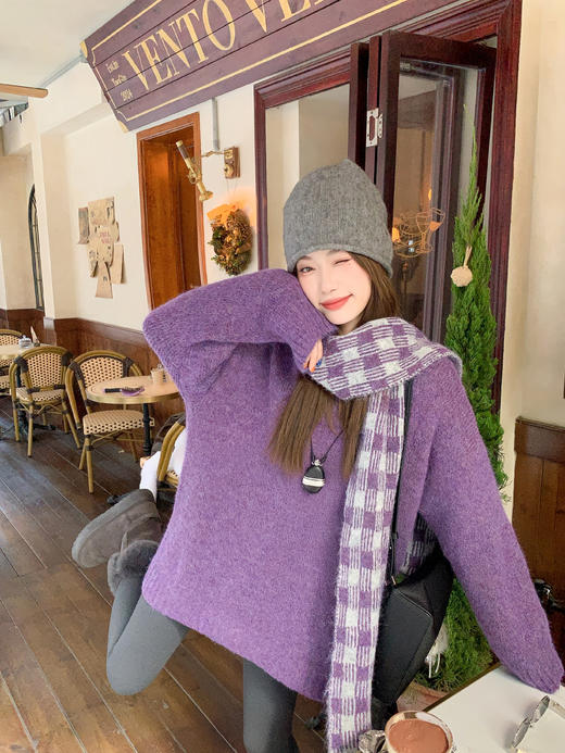 <曾小咸推荐>现货秒杀 ！微信超特价！韩系紫色套头毛衣（含围巾）日常219.99 立减130 秒杀89.99！！ 商品图12