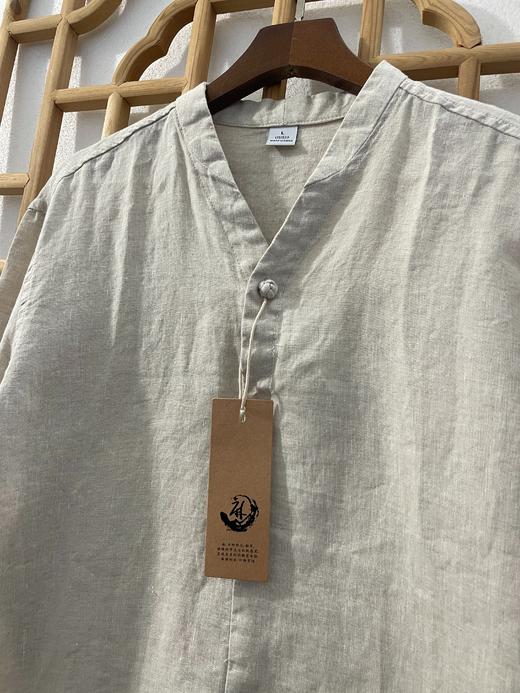 「断码清仓」男士亚麻盘扣中袖衬衫立领上衣DZQC-102 商品图1