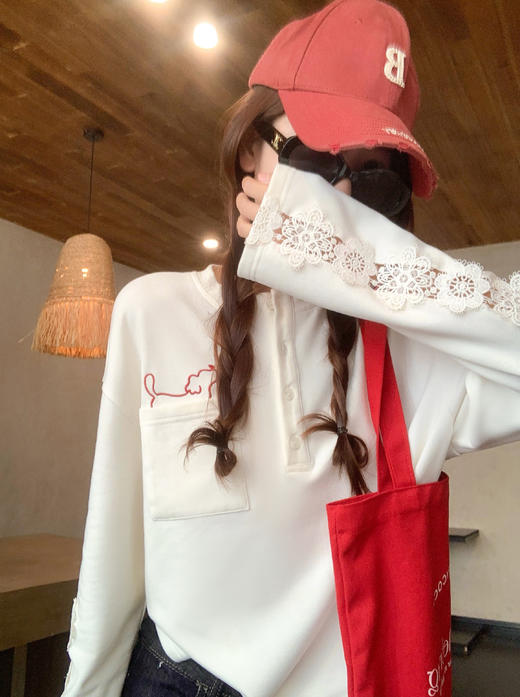 <曾小咸推荐>现货秒杀 ！微信超特价！蕾丝镂空花边设计长袖T恤 日常149.99 立减80 秒杀69.99！！ 商品图6