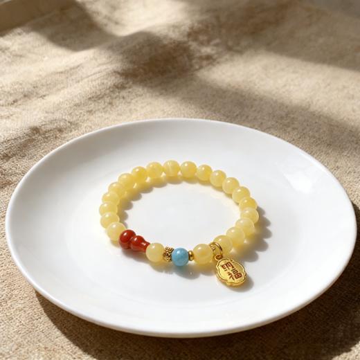 上新！满蜜白花蜜蜡、南红葫芦、海纹石、铜招财纳福小手链（无证书）饰品美物 商品图3
