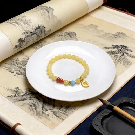 上新！满蜜白花蜜蜡、南红葫芦、海纹石、铜招财纳福小手链（无证书）饰品美物 商品图2