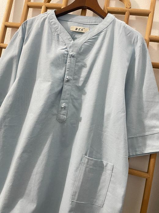 「断码清仓」男女同款棉麻有口袋中式盘扣中袖上衣茶服DZQC-103 商品图4
