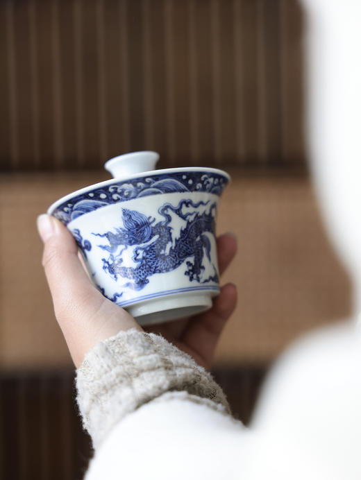 【怀宣临古】青花明永宣龙纹马蹄二才盖碗满容约150cc 商品图1