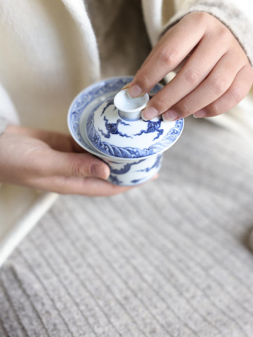 【怀宣临古】青花明永宣龙纹马蹄二才盖碗满容约150cc 商品图4