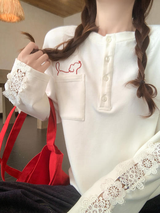 <曾小咸推荐>现货秒杀 ！微信超特价！蕾丝镂空花边设计长袖T恤 日常149.99 立减80 秒杀69.99！！ 商品图5