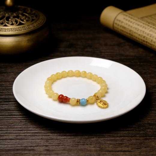 上新！满蜜白花蜜蜡、南红葫芦、海纹石、铜招财纳福小手链（无证书）饰品美物 商品图1