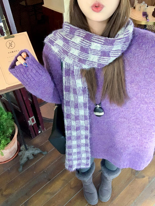 <曾小咸推荐>现货秒杀 ！微信超特价！韩系紫色套头毛衣（含围巾）日常219.99 立减130 秒杀89.99！！ 商品图5