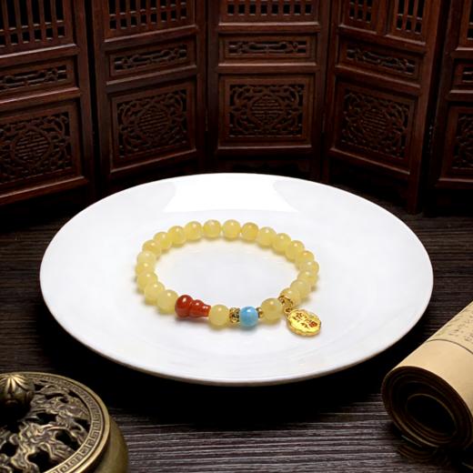 上新！满蜜白花蜜蜡、南红葫芦、海纹石、铜招财纳福小手链（无证书）饰品美物 商品图0