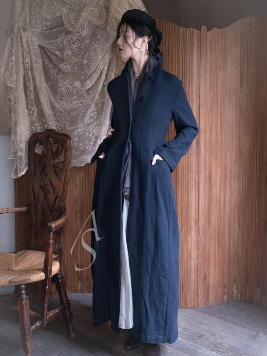 Daniela Gregis 墨蓝色羊毛缩绒骑士长外套 商品图0
