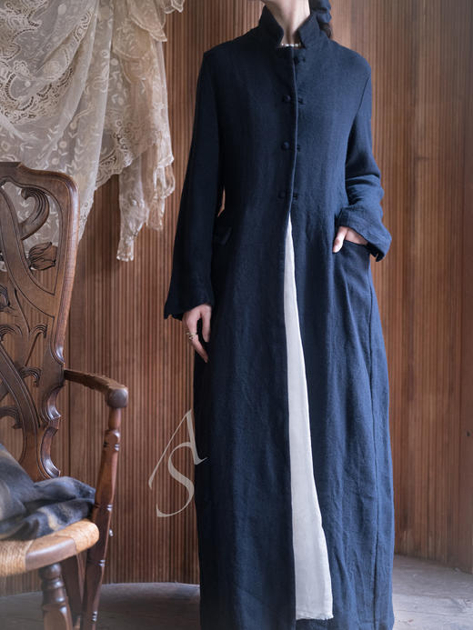 Daniela Gregis 墨蓝色羊毛缩绒骑士长外套 商品图1