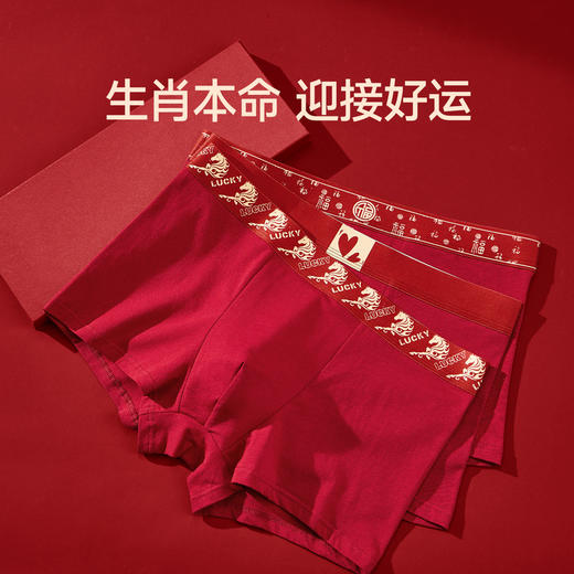 芬腾男士内裤10A抗菌裆纯棉平角裤红色结婚本命年舒适四角短裤头 商品图3