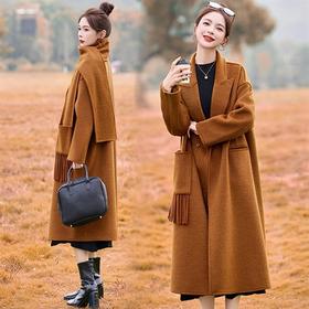 简约时尚休闲气质大翻领，手工缝制羊绒大衣HR-MLJL19011