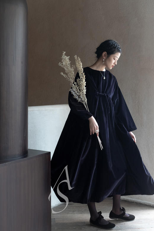 Daniela Gregis 墨蓝色丝绒抽褶连衣裙 商品图2