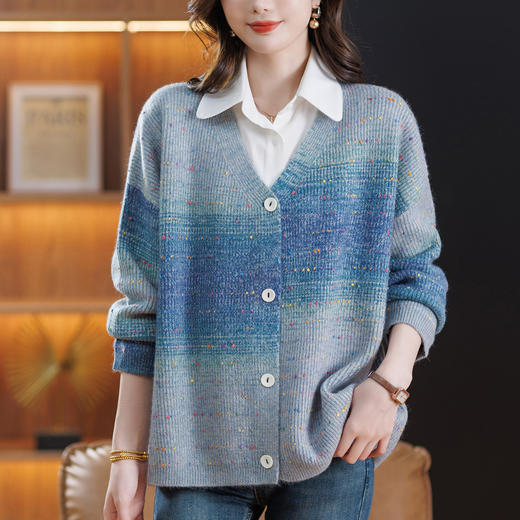 胖妈妈春装针织开衫，宽松时尚洋气粗线毛衣外套CC-17-6101 商品图1