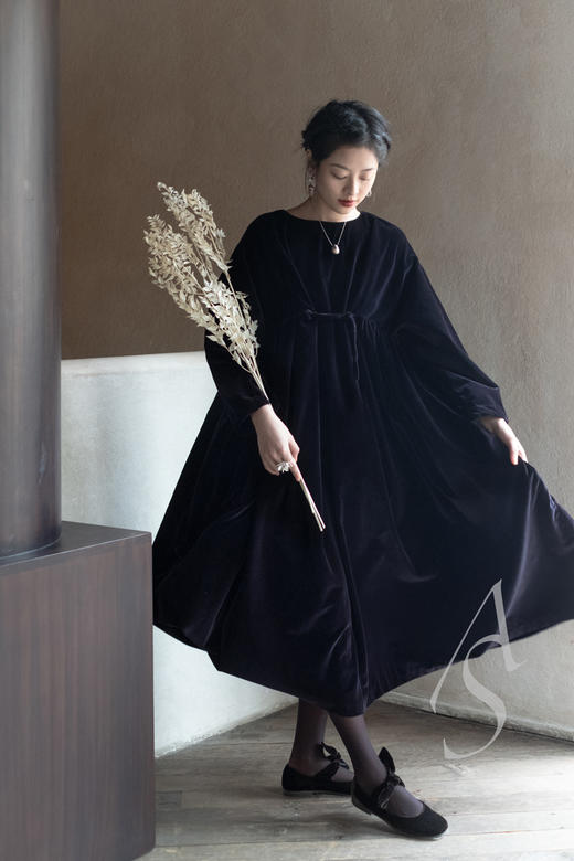 Daniela Gregis 墨蓝色丝绒抽褶连衣裙 商品图0