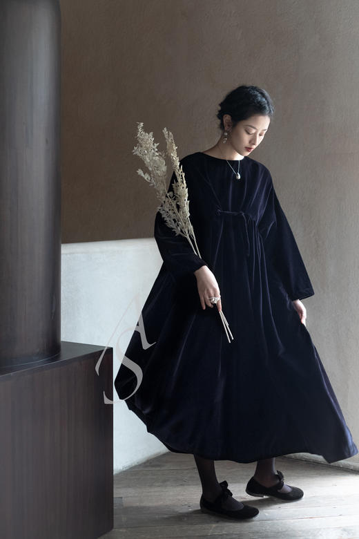 Daniela Gregis 墨蓝色丝绒抽褶连衣裙 商品图3