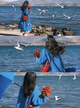 特定克莱因蓝显白5%羊绒95%绵羊毛双面纯手工大衣