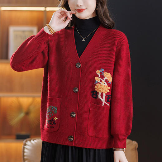 针织外套妈妈大码上衣，洋气时尚遮肚子毛衣开衫CC-17-6107 商品图0