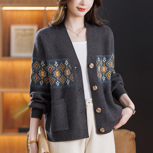 妈妈春装外套时髦时尚洋气宽松上衣，显瘦遮肉针织开衫CC-17-6104 商品图0